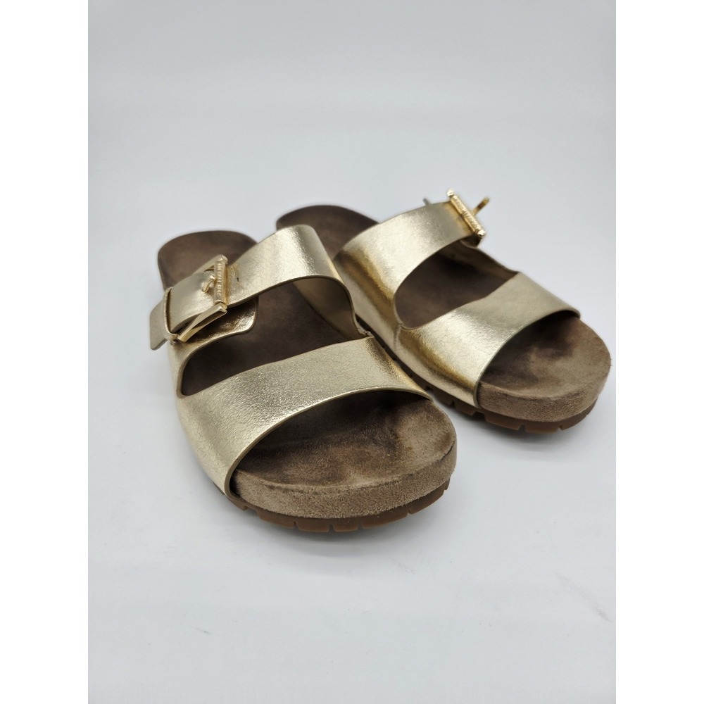 Michael Kors Gold Two Strap Slide Sandals Womens Size 6.5 M Comfort Footbed